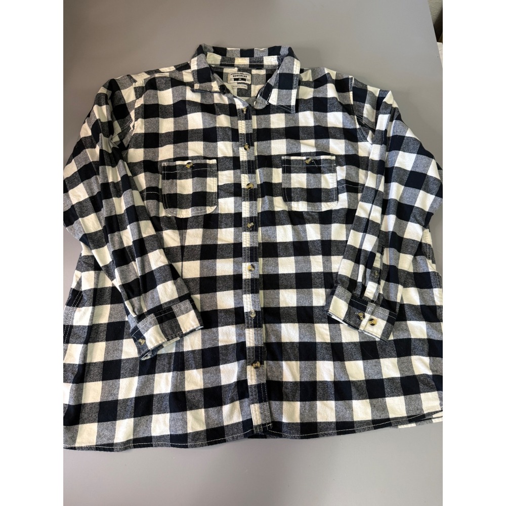 Eddie Bauer Workwear Women 3X Flannel Shirt Buffalo Plaid Black White Top